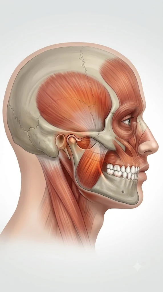 Ilustração anatômica da face e região da mandíbula